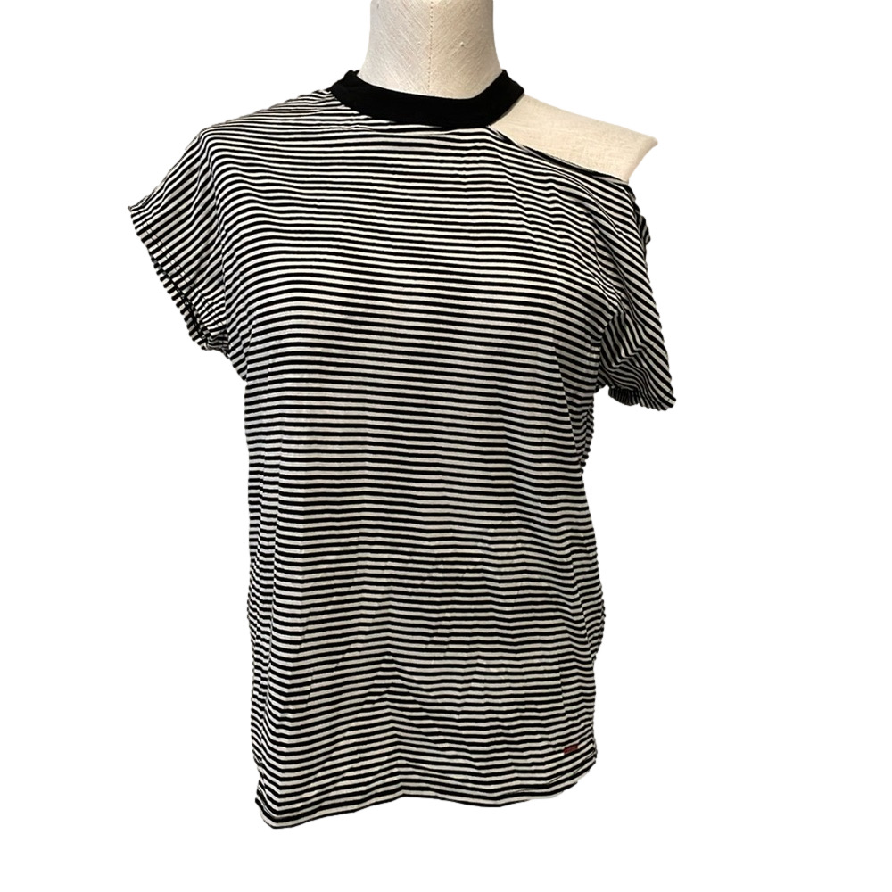 NWT Philanthropy black/ white striped one shoulder knit top sz XS